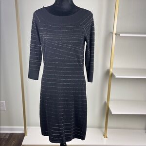 White House Black Market Black Knit Dress w/ Subtle Metallic Stripes – Size M
